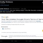 Warning- Google Drive Flags Folder Containing Only “1” As A Copyright Infringement.