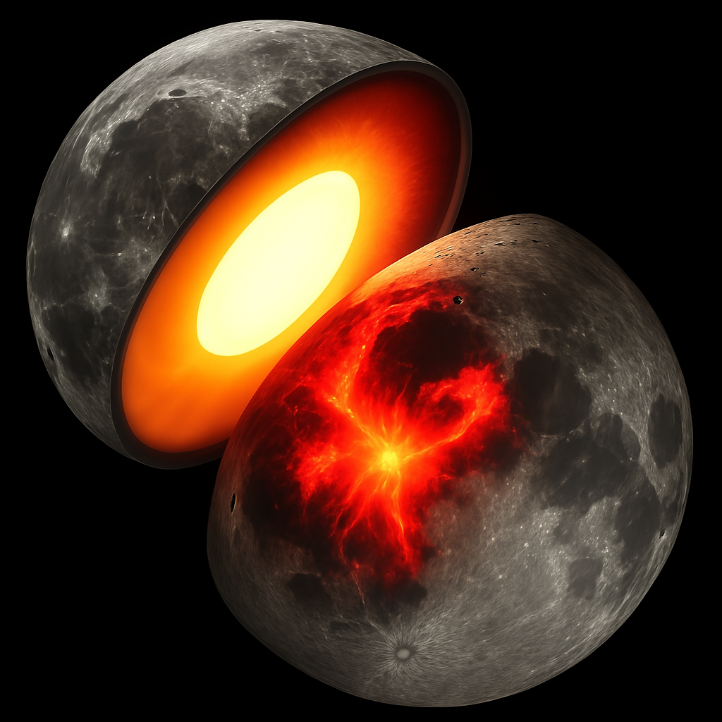 artist’s concept shows the Moon’s hot interior