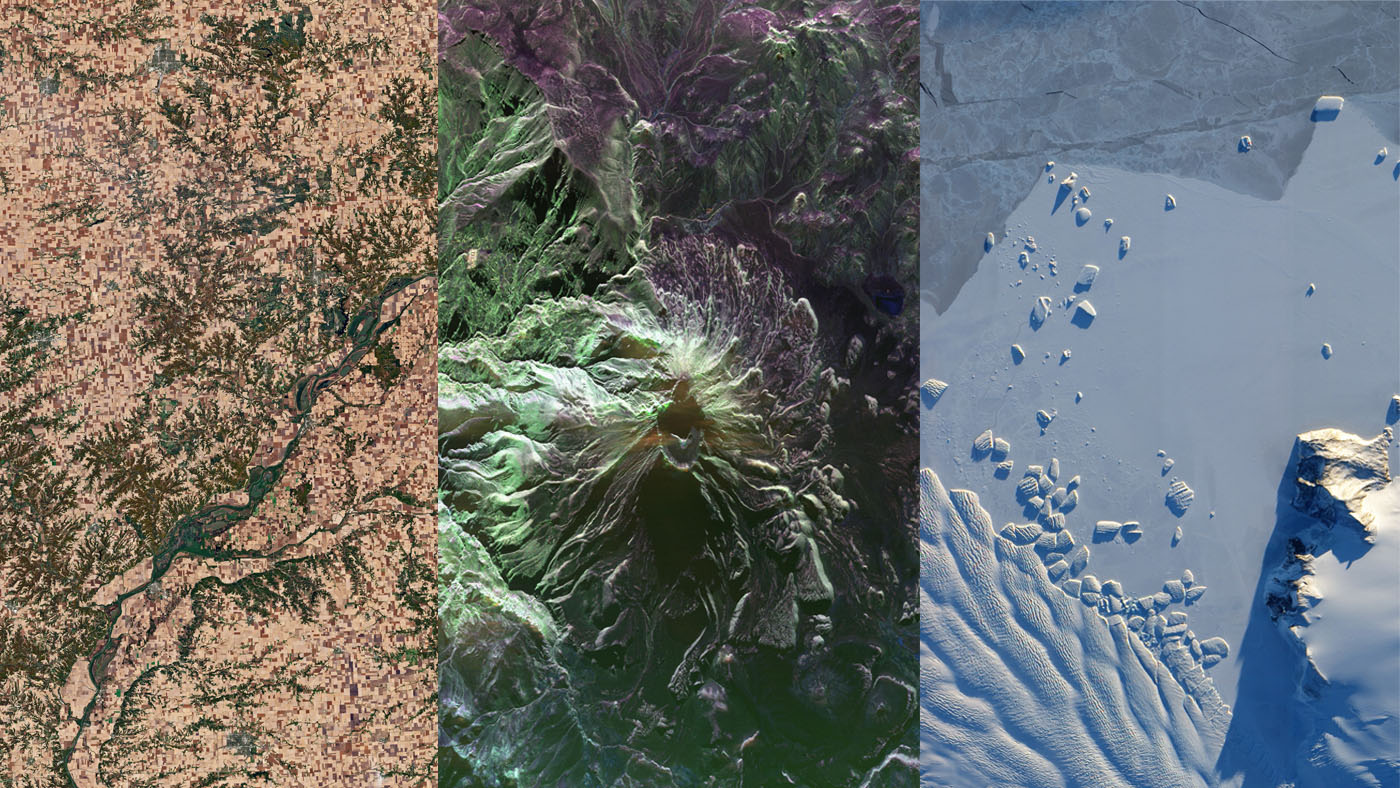 1 nisar 5 things collage.jpg Collage of image taken from space of places on earth