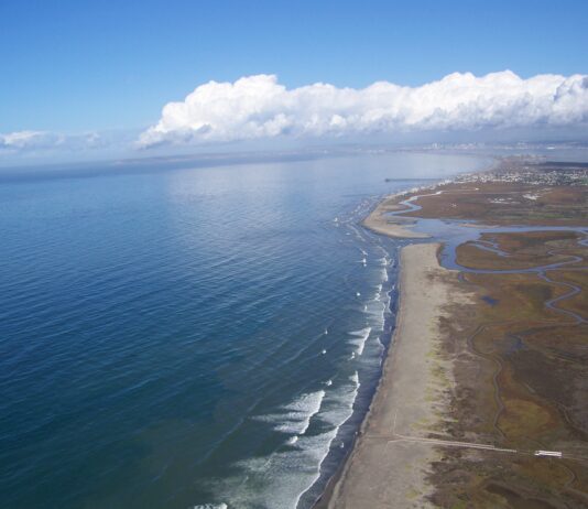 NASA Space Station Sensor Detects California Coastal Contamination Plumes flowing into the Pacific Ocean from the heavily polluted Tijuana River, seen here with the San Diego sky-line to the north