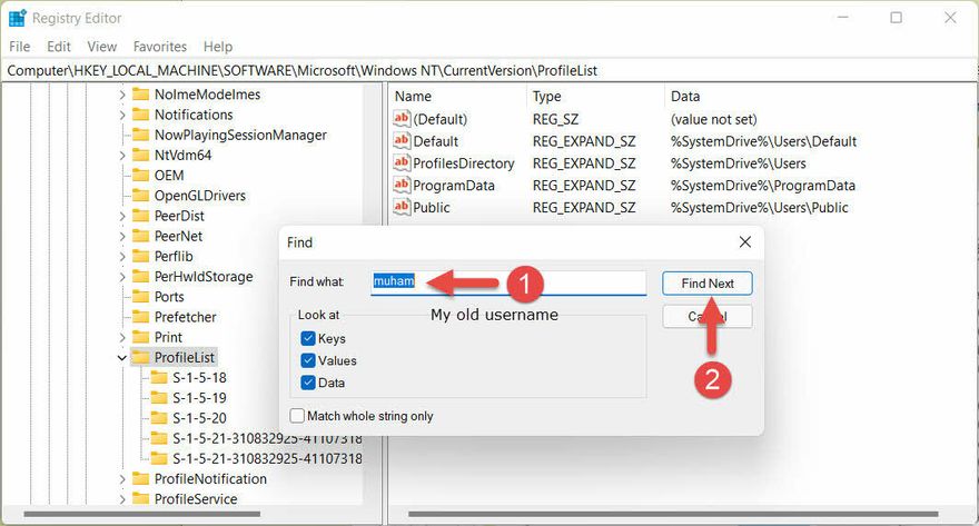 Change Name of User Profile Folder windows 11