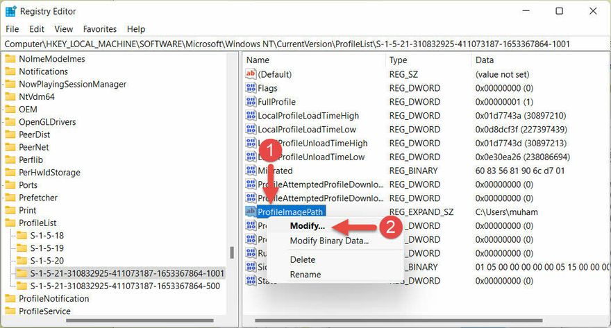 Change Name of User Profile Folder windows 11