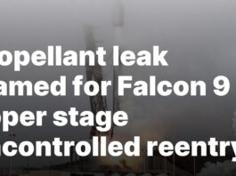 Falcon 9’s upper stage reenters uncontrollably due to propellant leak. Propellant leak blamed for Falcon 9 upper stage uncontrolled reentry