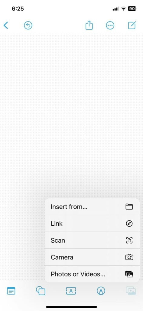 freeform app- Media, Links, Scan, Files