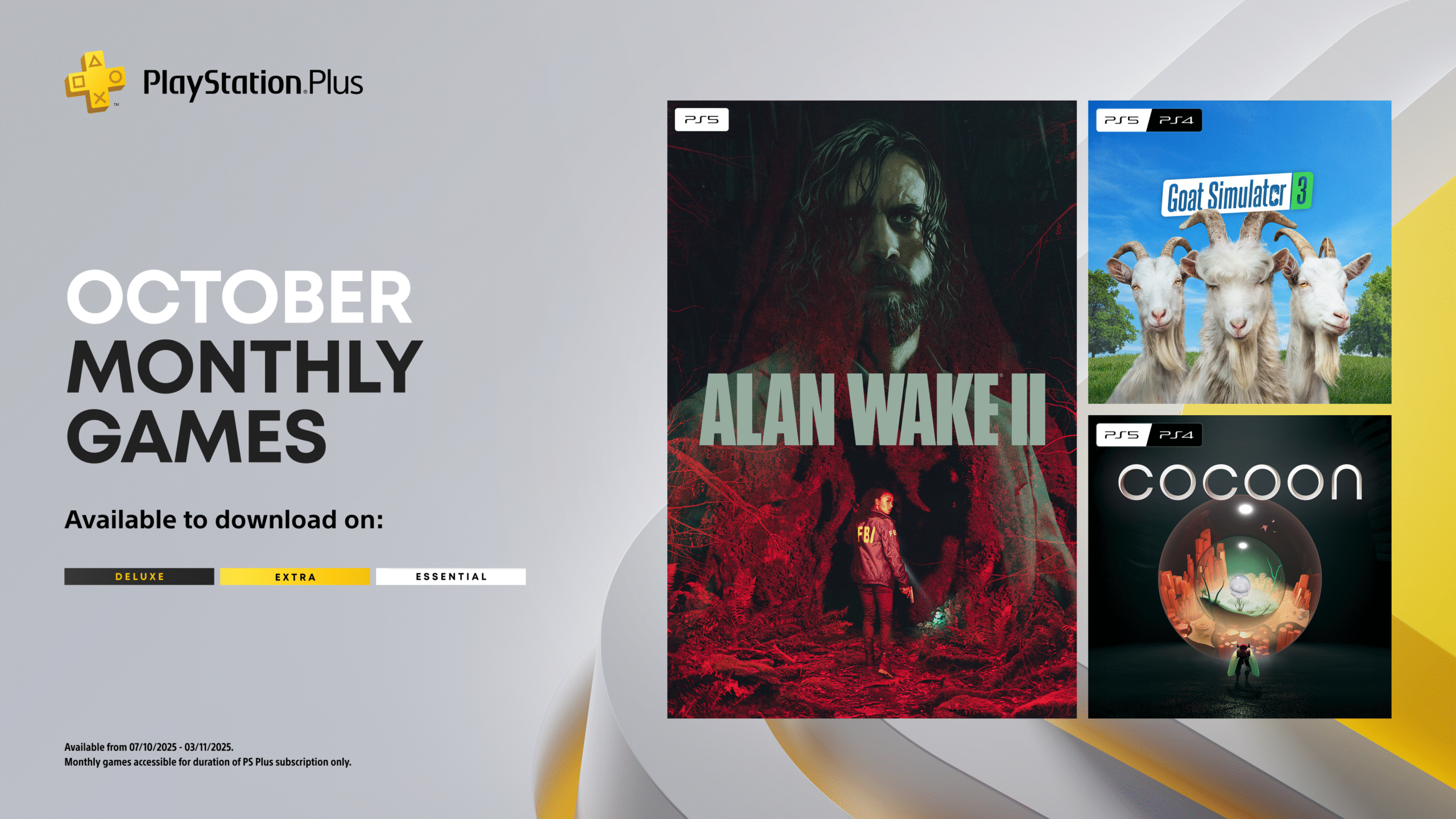 51a1bc14886fde14bcf5a2198557749043cfcf7e scaled.png PlayStation Plus Monthly Games for October: Alan Wake 2, Goat Simulator 3, Cocoon