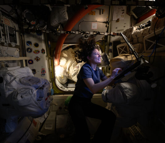 Astronaut Tracy C. Dyson to Address Science, Space Station Mission NASA astronaut Tracy C. Dyson, with floating hair and lit with the glow of a small lamp, smiles as she works at a computer station aboard the International Space Station.