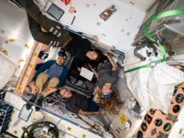 NASA, Global Astronauts to Engage with Texas Students Expedition 72 Flight Engineers Takuya Onishi from JAXA (Japan Aerospace Exploration Agency) and NASA astronauts Anne McClain, Nichole Ayers, and Don Pettit pose while inside the vestibule between the International Space Station