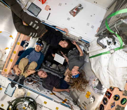 NASA, Global Astronauts to Engage with Texas Students Expedition 72 Flight Engineers Takuya Onishi from JAXA (Japan Aerospace Exploration Agency) and NASA astronauts Anne McClain, Nichole Ayers, and Don Pettit pose while inside the vestibule between the International Space Station