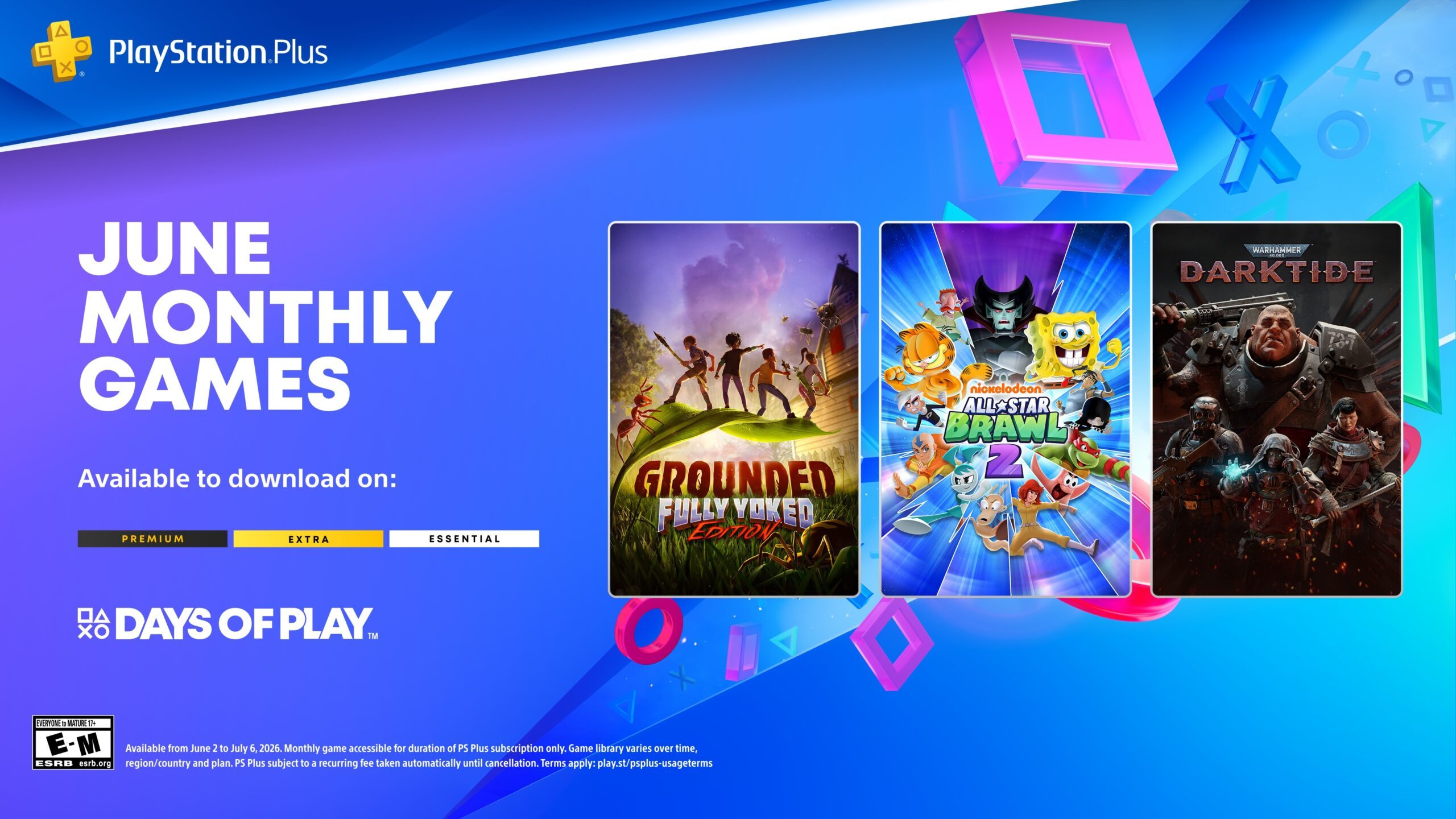 Playstation Plus Monthly Games for June: Grounded Fully Yoked Edition, Nickelodeon All-Star Brawl 2, Warhammer 40,000: Darktide
