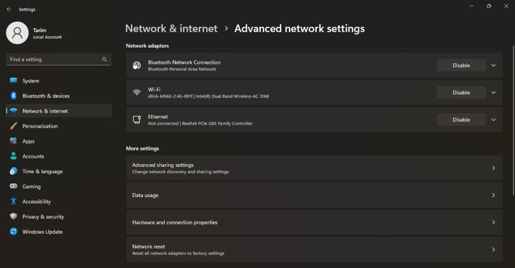 How do I enable the Ethernet port in Windows 11?