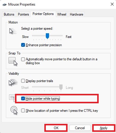 Windows 11: Hide pointer while typing