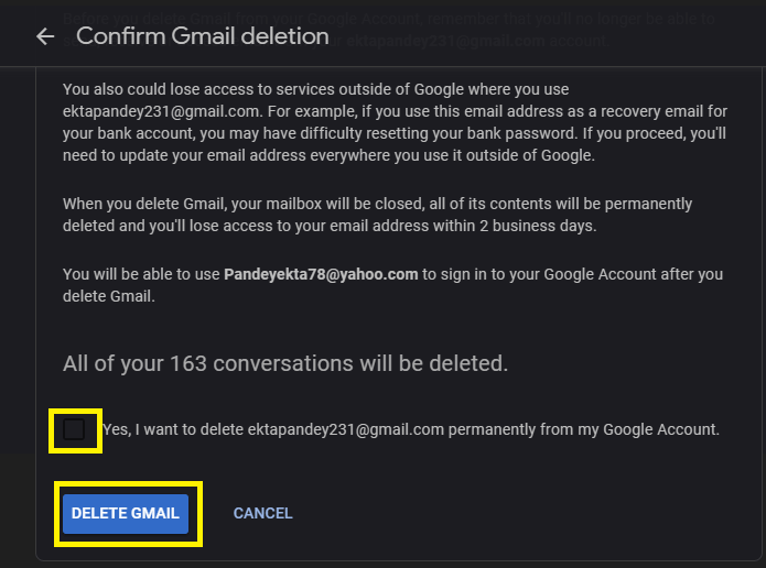 delete Gmail account