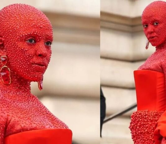 Doja Cat Arrived At The Schiaparelli Paris Fashion Week Show Doused In Red Paint And 30,000 Swarovski Crystals Doja Cat Arrived At The Schiaparelli Paris Fashion Week Show