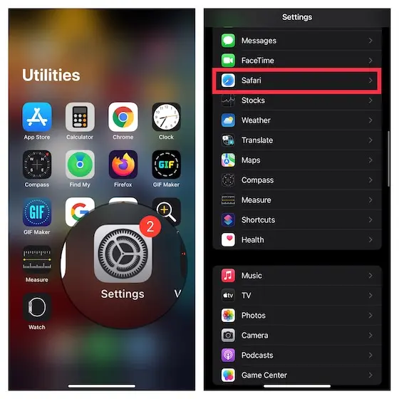 Go to Safari setting on iOS