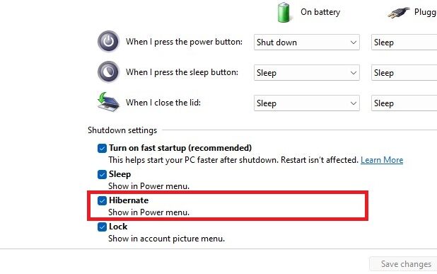 Hibernate, Shutdown settings