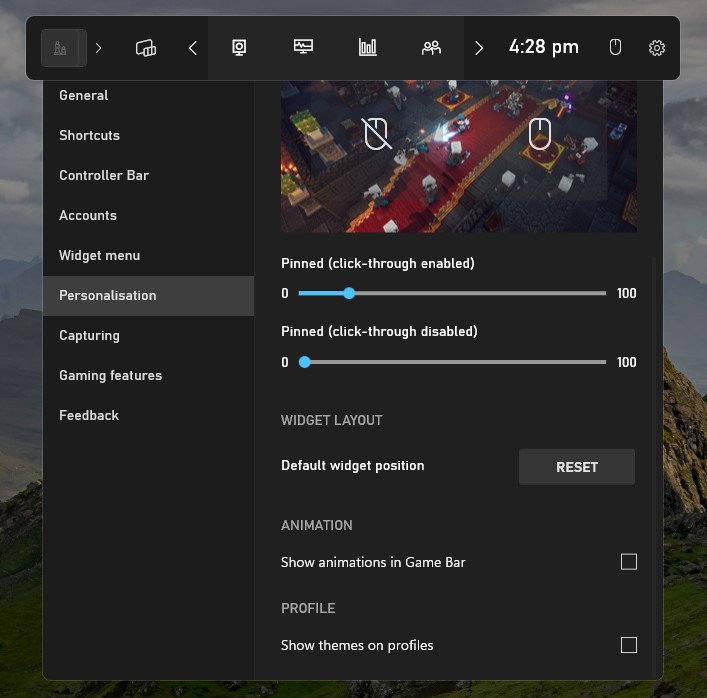Xbox Game Bar - Personalization