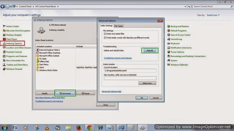 Indexing Option in Windows 8
