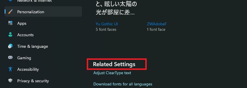 Download Fonts for All Languages Using the Control Panel, Windows 11 - Related Settings