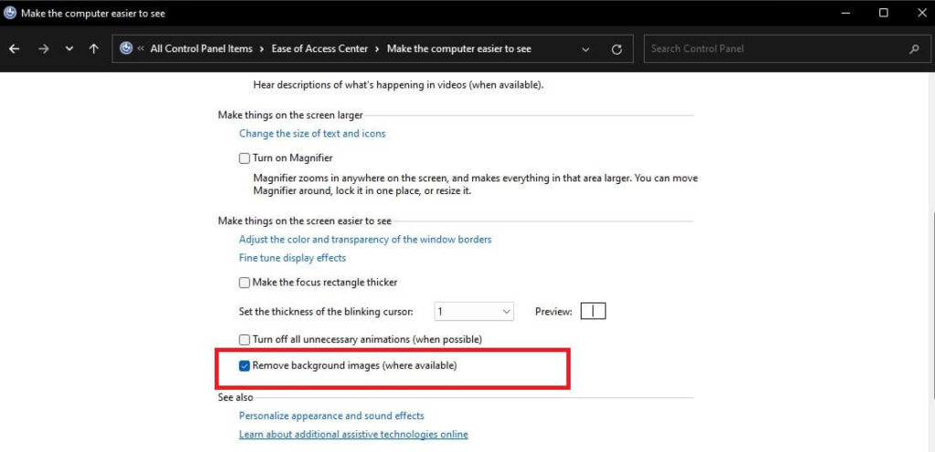 Remove background images (where available), Further Measures to Prevent Backgrounds to Change Frequently