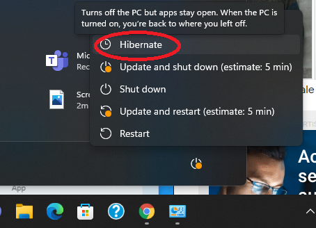Turn on hibernate mode on windows 11