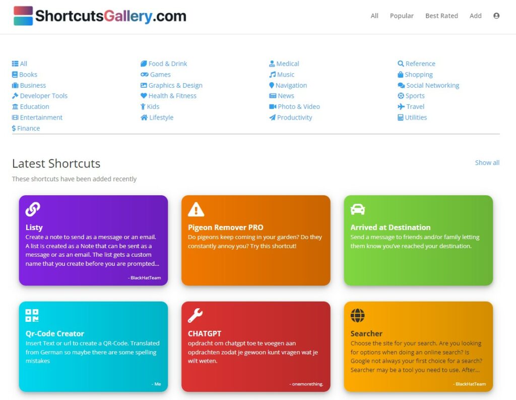 Shortcutsgallery.com screenshots