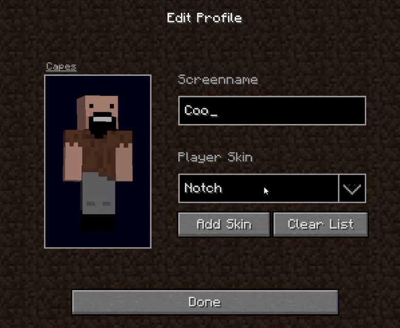 Edit Profile on Minecraft