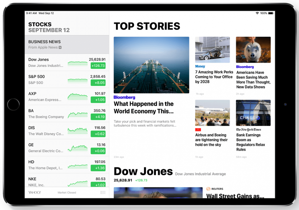 Stocks App for iPad in iOS 12