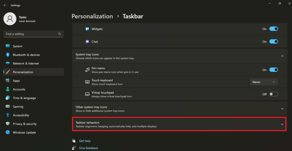 How to Turn On or Off Tablet-optimized Taskbar in Windows 11, Turn On or Off Tablet-optimized Taskbar Using Settings