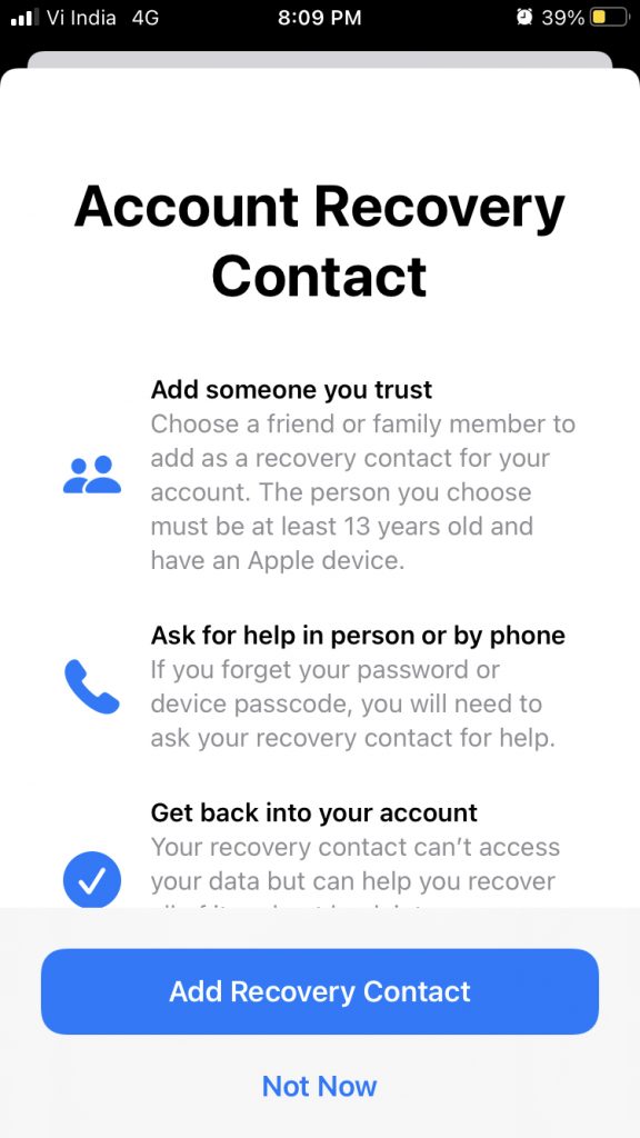 account recovery contact for your Apple ID