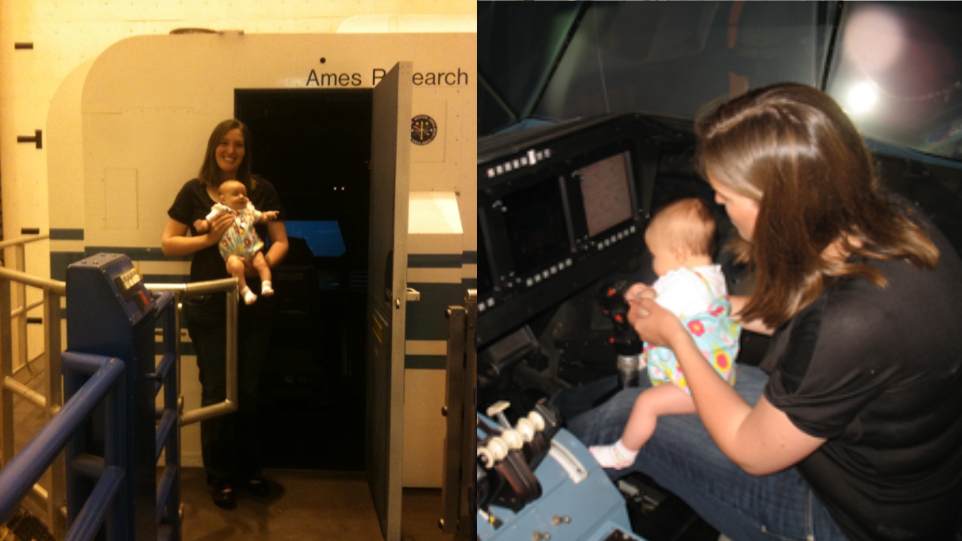 acosta daughter vms igted.png Two images - Left, Diana Acosta holding her daughter in front of the cab of NASA