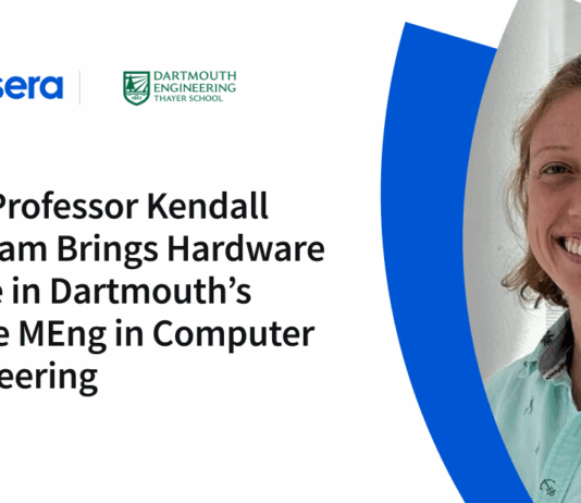Professor Kendall Farnham Animates Hardware in Dartmouth’s Online MEng Program How Professor Kendall Farnham Brings Hardware to Life in Dartmouth’s Online MEng in Computer Engineering - Coursera Blog