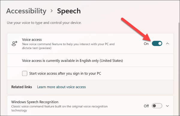 Voice Access in Windows 11