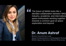 Introducing NASA’s Space Ops: Anum Ashraf A graphic featuring a photo of Dr. Anum Ashraf, mission commitment lead for NASA