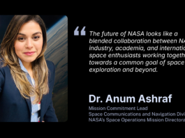 Introducing NASA’s Space Ops: Anum Ashraf A graphic featuring a photo of Dr. Anum Ashraf, mission commitment lead for NASA