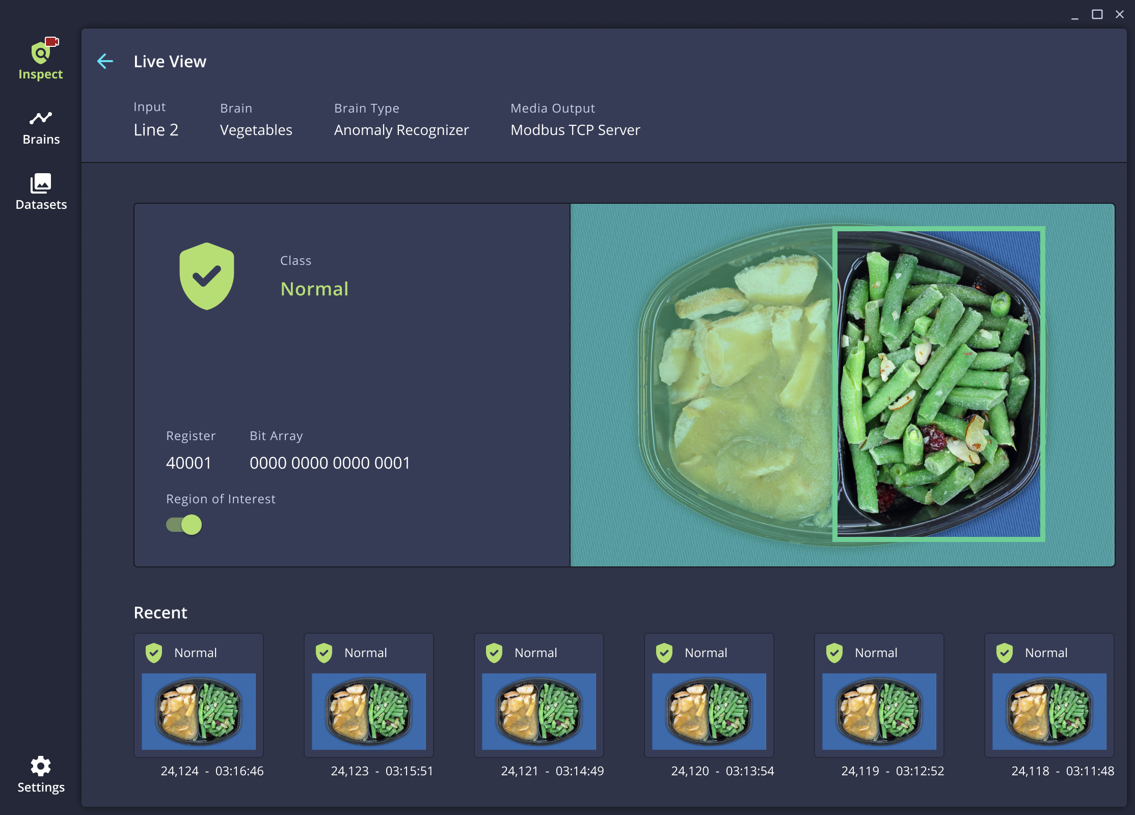 ar live view 1.png A screenshot of visual inspection software showing a prepared meal, highlighting green beans.
