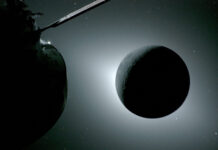 NASA’s Solar Eclipse of the Heart: A Celestial Event Explained The Moon is backlit by the Sun. Earth is reflecting sunlight at the left edge of the Moon, which is slightly brighter than the rest of the disk; this light reveals a small sliver of the Moon