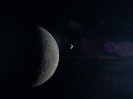 NASA Offers Fresh Insights into Home Planet’s Perspective This image, taken from behind the Moon, shows its half-illuminated surface in sharp detail. To the right, a much smaller crescent Earth can be seen, with shades of blue and white just barely distinguishable. A faint reflection of the Orion spacecraft