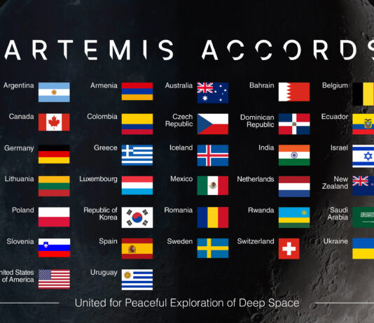 Estonia Joins Artemis Accords, Becomes Latest NASA Partner Graphic of flags representing Artemis Accords signatory countries