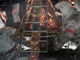 NASA Studies Moon Dust for Air Pollution Solutions An Apollo astronaut preparing to climb the ladder into the lunar module
