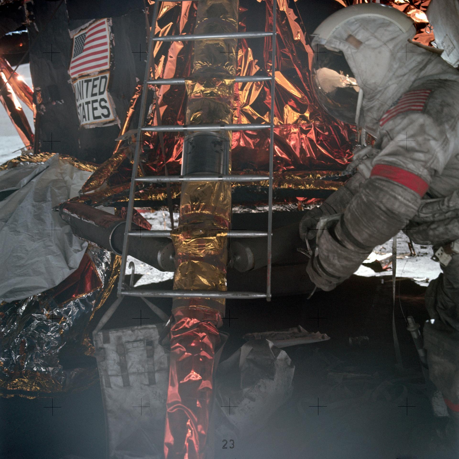 as17 134 20481large.jpg An Apollo astronaut preparing to climb the ladder into the lunar module
