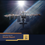 NASA Advisory Panel Unveils 2024 Safety Report Annual report cover art featuring the International Space Station orbiting the Earth, with the sun shining behind it. The NASA logo is in the top left corner. The title at the bottom says,