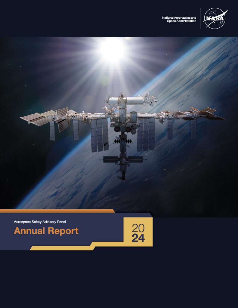 asap annual report 2024 cover.png Annual report cover art featuring the International Space Station orbiting the Earth, with the sun shining behind it. The NASA logo is in the top left corner. The title at the bottom says,