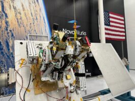NASA Evaluates New Satellite Tech for Faster Sensor Deployment Fully integrated, the Athena EPIC satellite undergoes performance testing in a NovaWurks cleanroom to prepare the sensor for launch. The optical module payload element may be seen near the top of the instrument with the single small telescope.