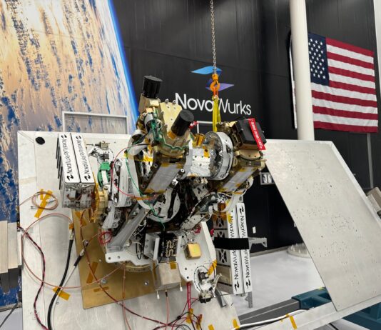 NASA Evaluates New Satellite Tech for Faster Sensor Deployment Fully integrated, the Athena EPIC satellite undergoes performance testing in a NovaWurks cleanroom to prepare the sensor for launch. The optical module payload element may be seen near the top of the instrument with the single small telescope.