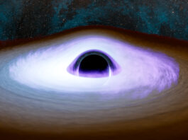 NASA Updates: The Marshall Star – October 23, 2024 An illustration of a black hole with a dark circle surrounded by light discs.