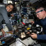 NASA Astronauts to Talk About Mission Live from Space Station NASA astronauts Butch Wilmore and Suni Williams prepare orbital hardware for installation inside the International Space Station.