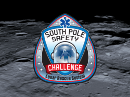 Astronaut Safety Boosted by NASA’s Lunar Rescue System Challenge Challenge logo for the South Pole Safety challenge overlayed on an image of the lunar surface.