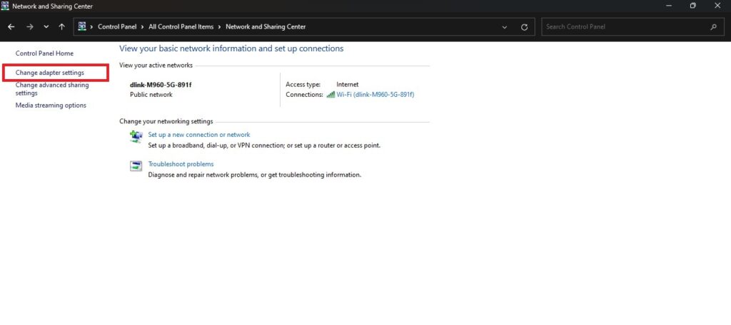 Change adapter settings
