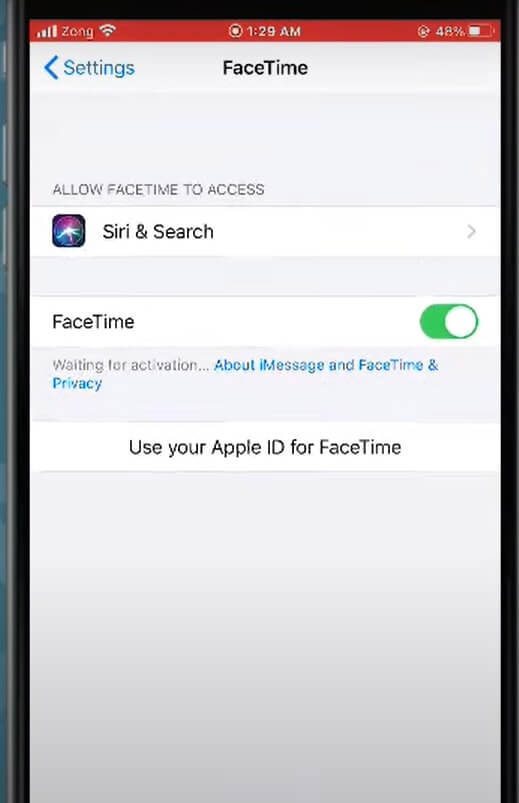 Choose faceTime off
