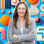 KPMG Canada’s Christine Andrew: Copilot Unlocks High-Value Impact A woman in front of a background of colors and shapes